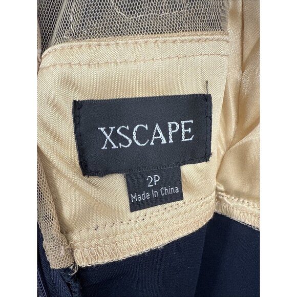 New XSCAPE Size 2 Petite Navy Gold Embellished Illusion-Bodice Ruched Gown Dress - Picture 8 of 10